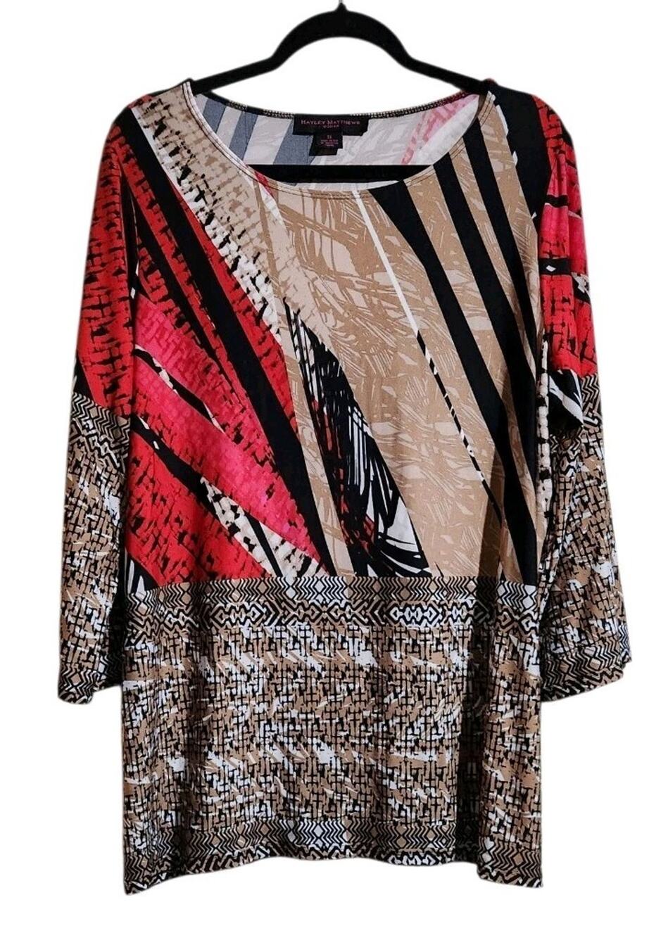 HAYLEY MATTHEWS Women Plus Size 2X Tunic Top Artsy Stretch Jersey Knit USA Made